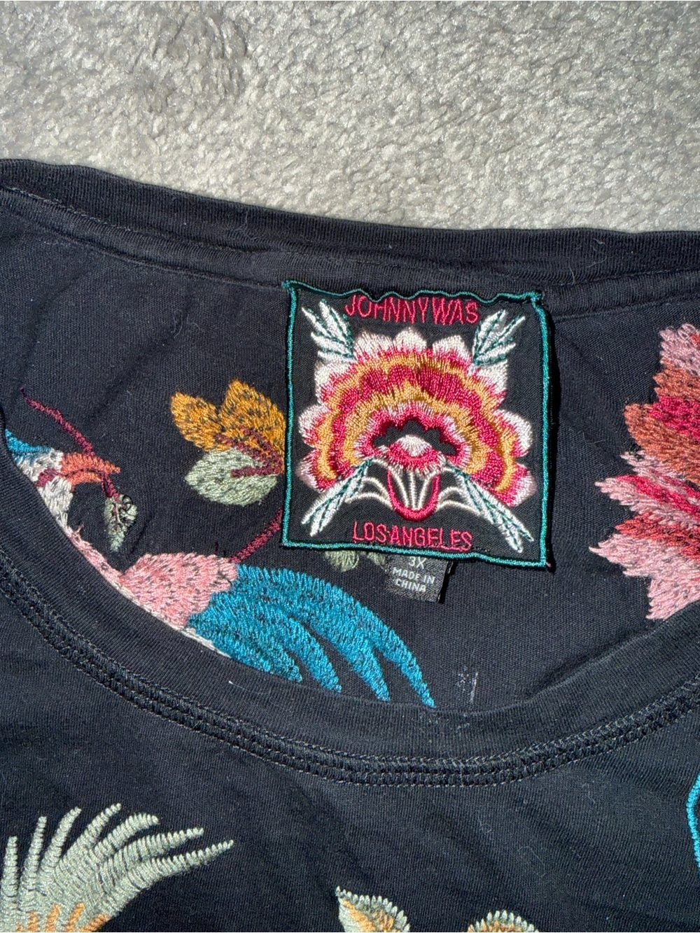Johnny Was Black Tunic with Multicolor Floral & Bird Embroidery - Picture 2 of 3